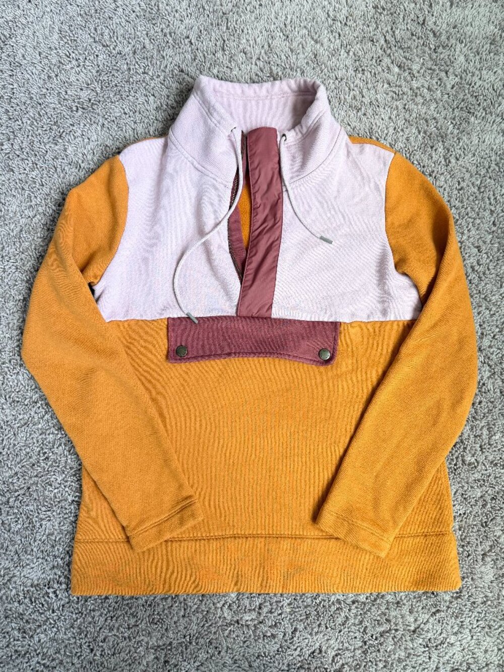 LL Bean Signature Colorblock Quarter Zip Pullover Mustard Lavender Small
